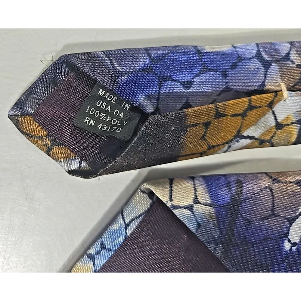 Oleg Cassini Blue Gold Abstract Floral Men's Tie Made USA